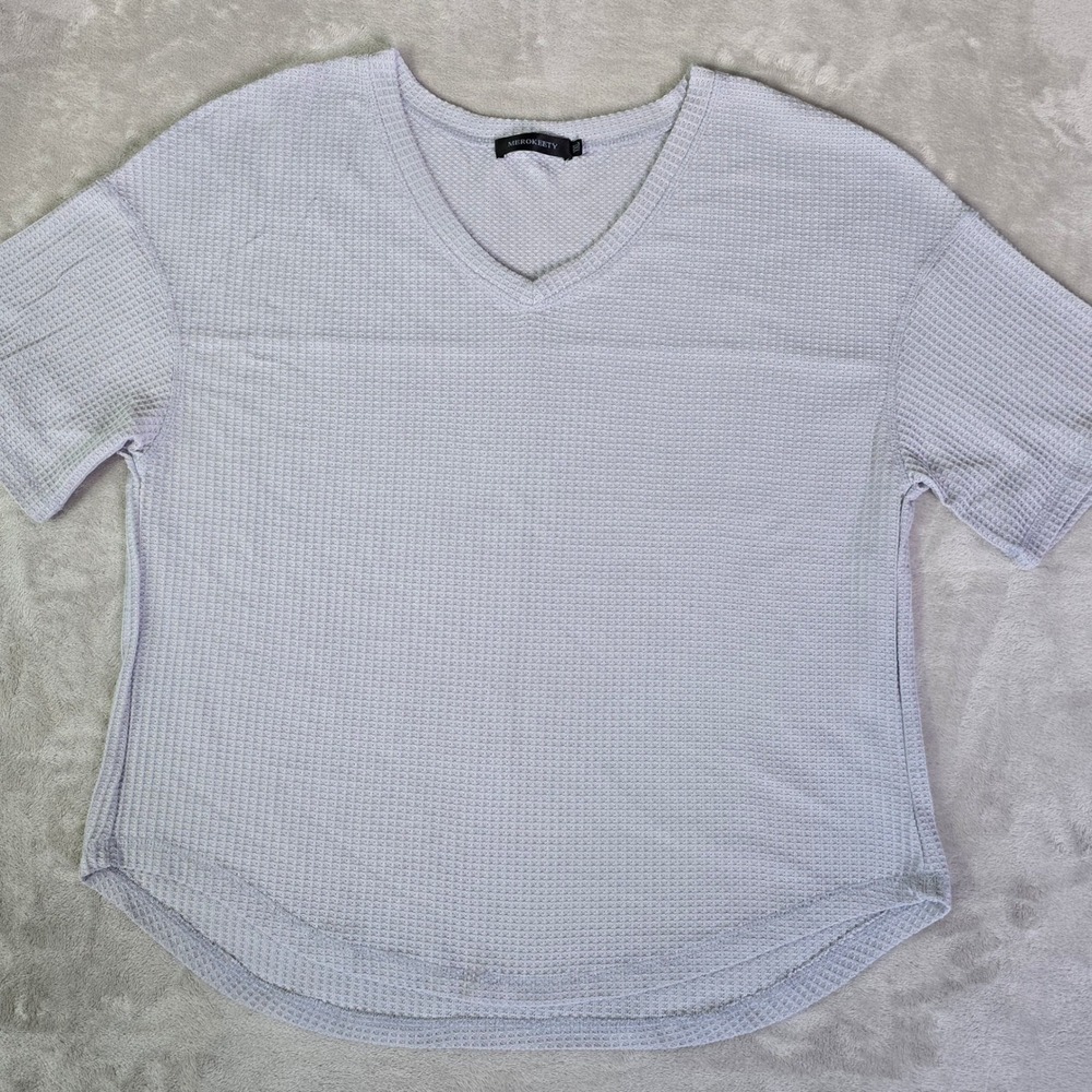 Waffle Knit V Neck GRAY Short Sleeve Top‎ Women's XXL NWOT